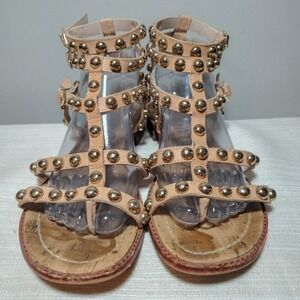 Sam Edelman Eavan Studded Leather Gladiator Sandal Molten Gold Leather Women 8.5